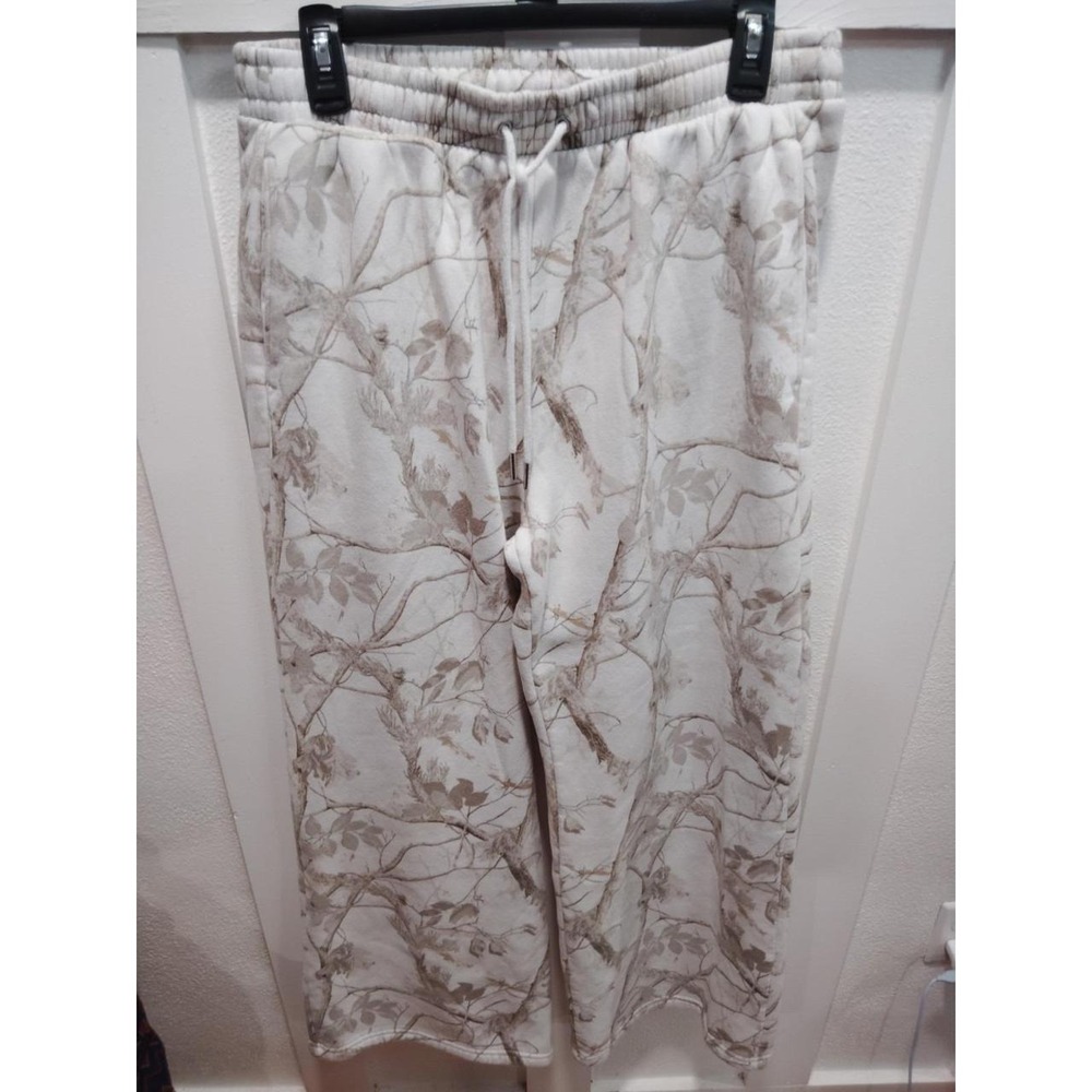 Abercrombie & Fitch Sunday Sweatpants Womens L Cream Woodland Camo Wide Leg